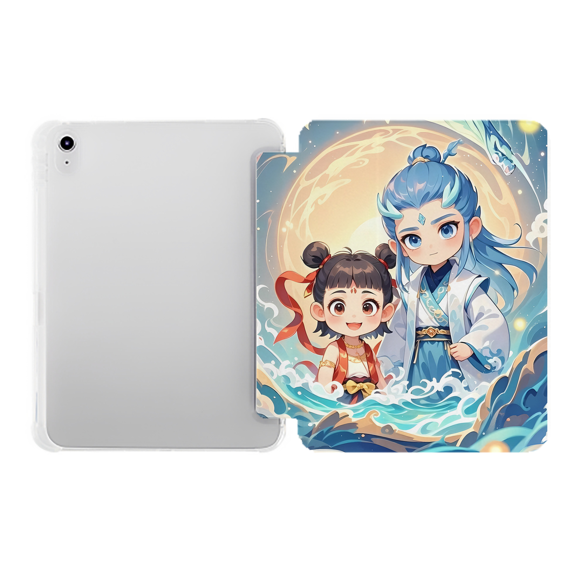 （画像用） Ne Zha 2 ナタ 魔童の大暴れ IPad ケース ペン収納付き 三つ折りスタンド PUレザー×シリコン 対応機種9.5/10.5/10.9インチ